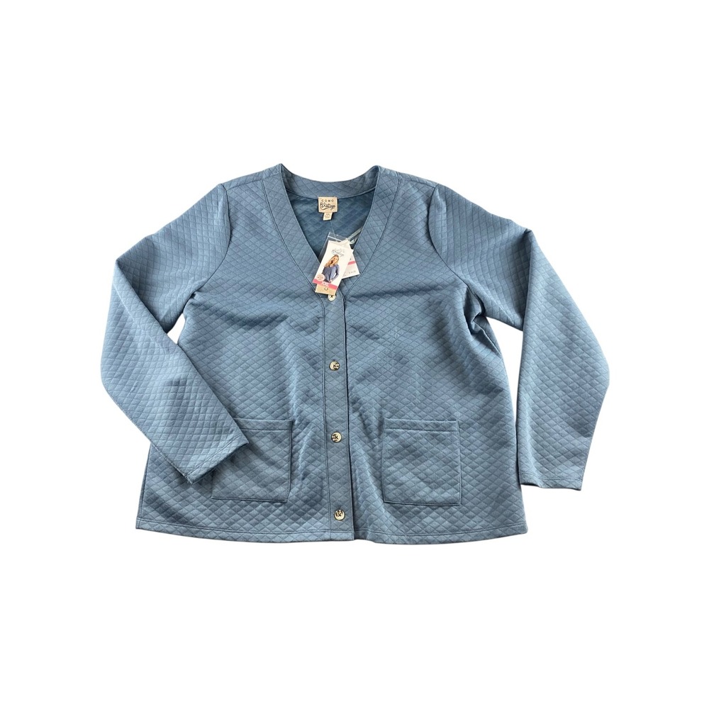 NWT COMO Quilted Diamond Cardigan Blue Long Sleeve Button Front V-Neck XXL